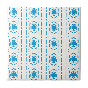 Blue and Ecru Mediterranean Style Pattern Ceramic  Tile