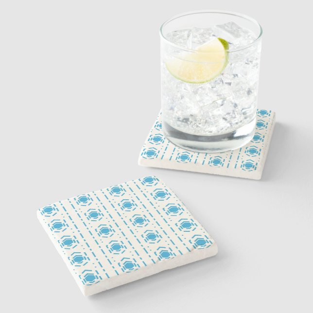 Blue and Ecru Mediterranean Style Pattern Cushion Stone Coaster (Side)