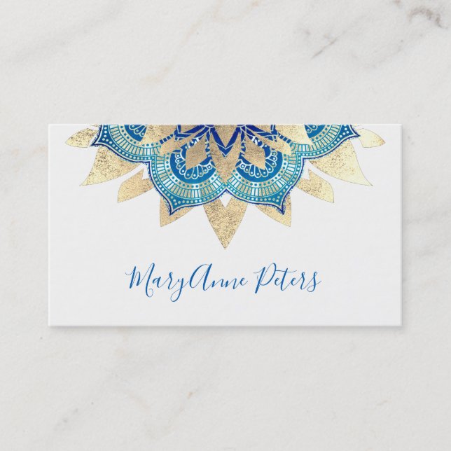 blue and faux gold business card (Front)