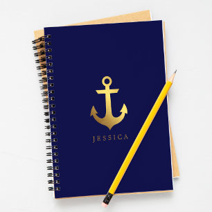 Blue and Faux Gold Foil Anchor Notebook