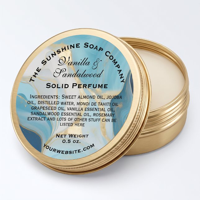 Blue and Faux Gold Marble Solid Perfume Label (Creator Uploaded)