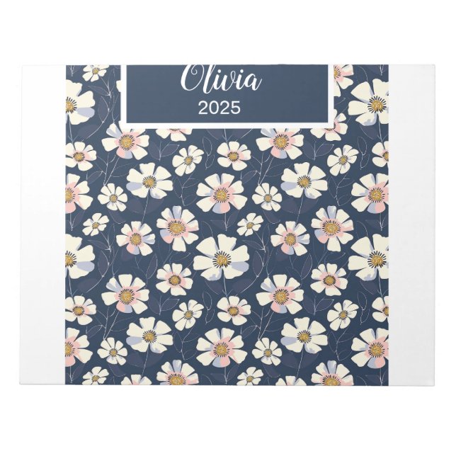Blue and Floral Pattern Notepad (Front)