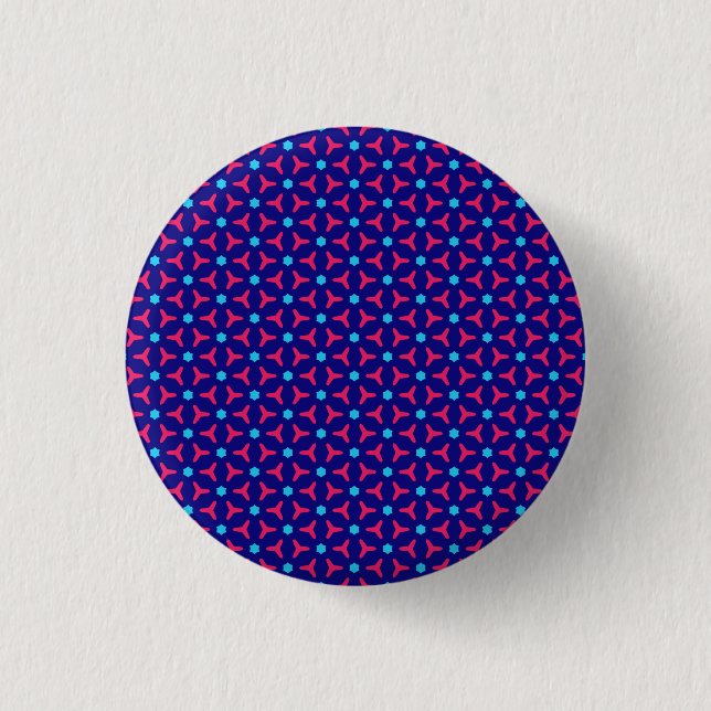 Blue and Fuchsia Pattern Pin Button (Front)