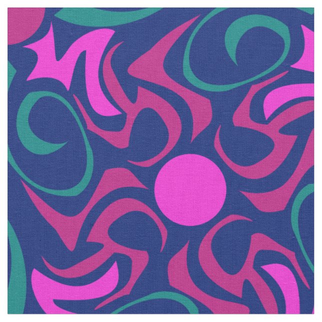 Blue and Fuchsia Pink Star Seamless Vector Pattern Fabric (Close Up)