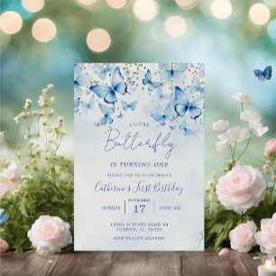 Blue and Glitter Butterflies Birthday Party Invitation