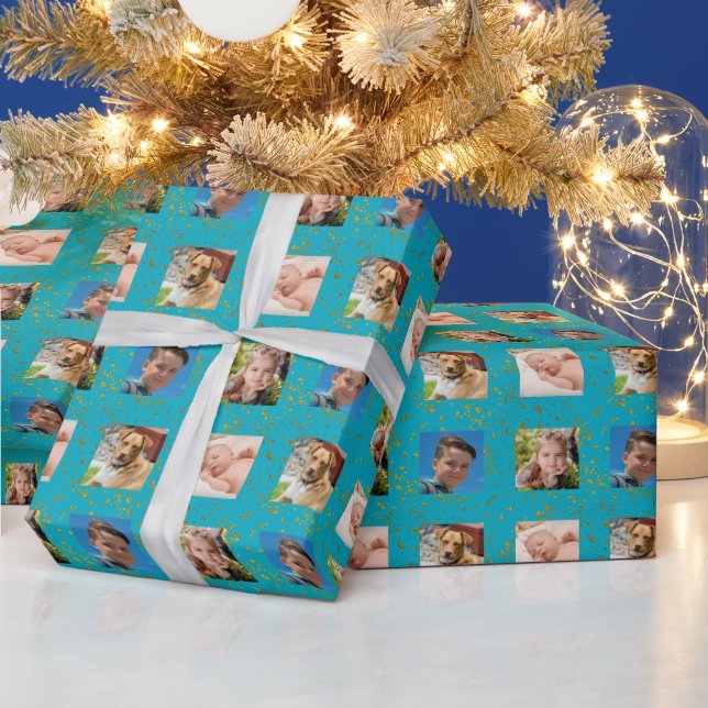 Blue and Glitter Photo Holiday Wrapping Paper (Holidays)