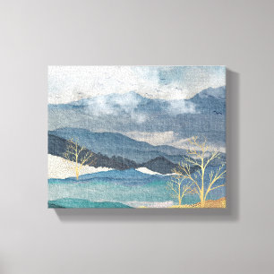Blue and Glittering Gold Landscape Canvas Print
