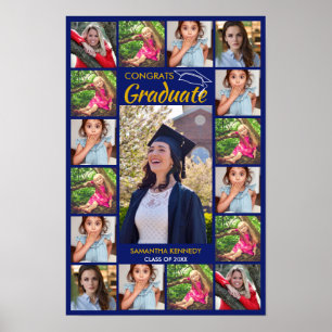 Blue And Gold 17 Photo Collage Congrats Graduate Poster