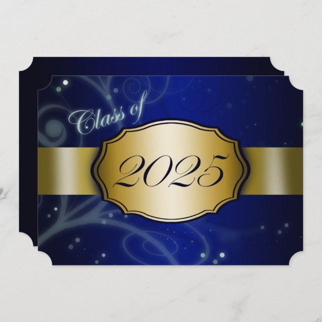 Blue and Gold 2025 Graduation Party Invitation (Front/Back)