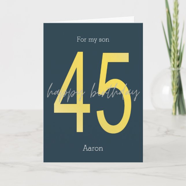 Blue and Gold 45th Birthday Card (Front)