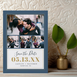 Blue and Gold 4 Photo Save the Date