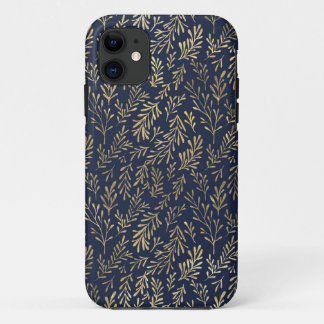 Blue and Gold Abstract Art Deco Leaves Pattern Case-Mate iPhone Case