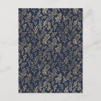Blue and Gold Abstract Art Deco Leaves Pattern  Postcard