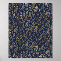 Blue and Gold Abstract Art Deco Leaves Pattern