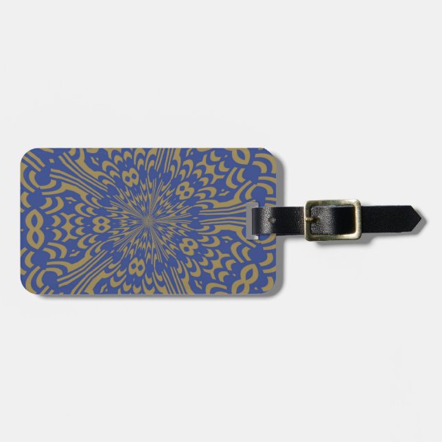 Blue and Gold Abstract Design Luggage Tag (Front Horizontal)