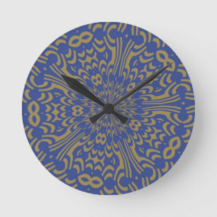 Blue and Gold Abstract Design Round Clock
