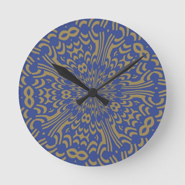 Blue and Gold Abstract Design Round Clock (Front)