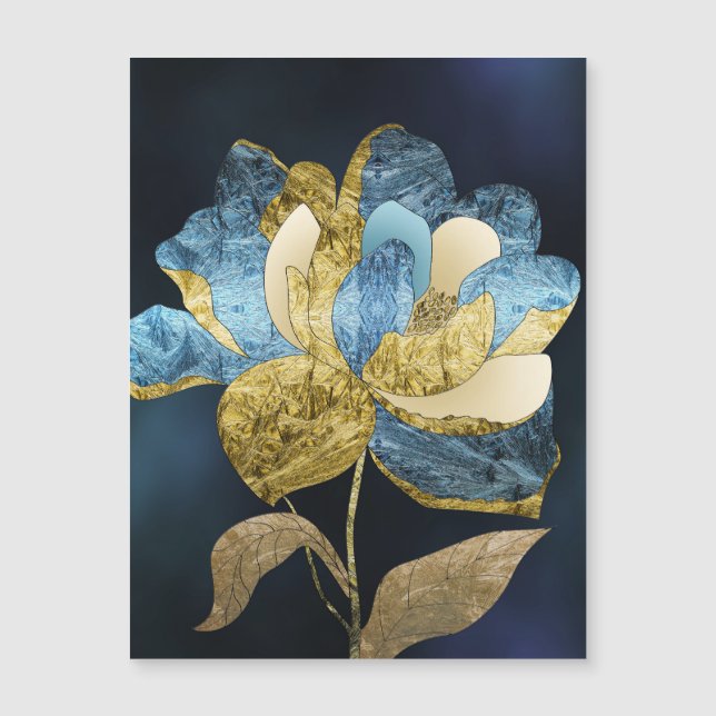 Blue and Gold Abstract Flower with Textured Petals (Front)