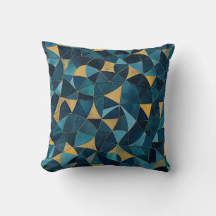 Blue and Gold Abstract Mosaic Cushion