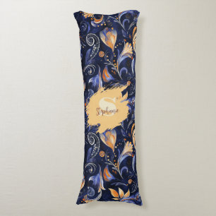 Blue and Gold Abstract Paisley Leaves Body Cushion