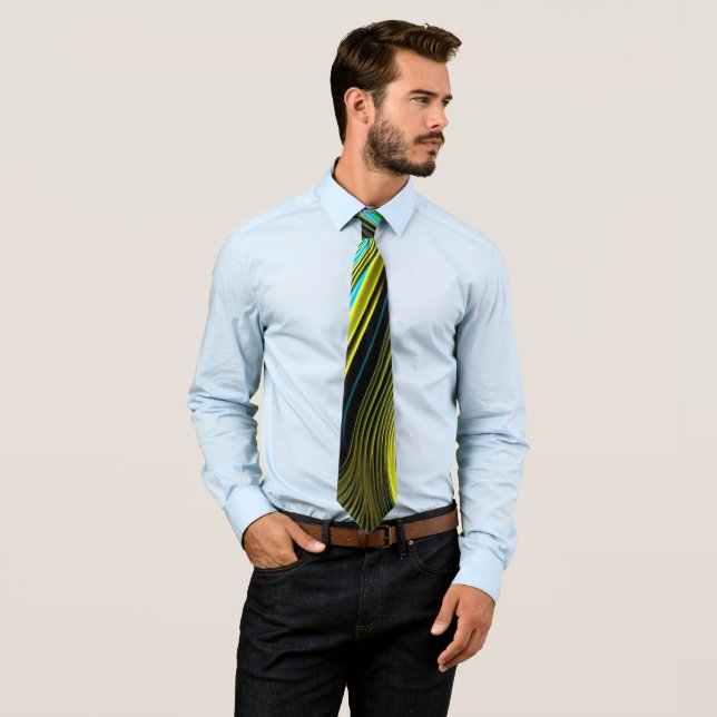 Blue and Gold Abstract Silk and Satin Rolls Tie (In Situ)