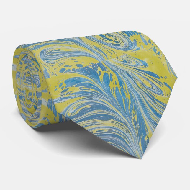 Blue And Gold Abstract Wave Tie (Rolled)