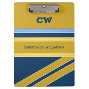Blue and gold add name initials office clipboard