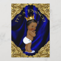 Blue and Gold African American Prince Baby Shower