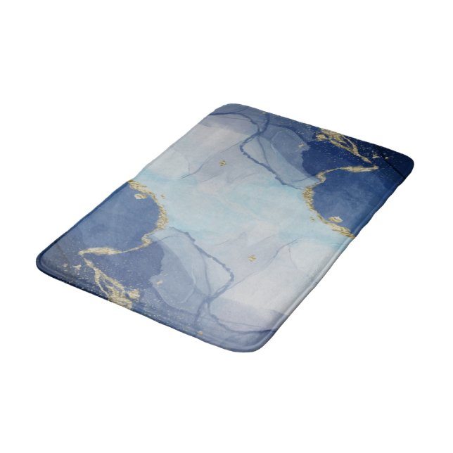 Blue and Gold Agate Abstract  Bath Mat (Angled)