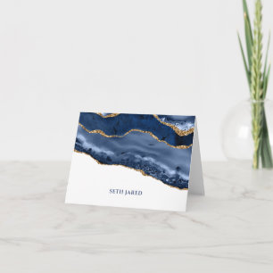 Blue and Gold Agate Border Personalised Folded Not Note Card