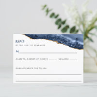 Blue and Gold Agate Border Post Card Reply