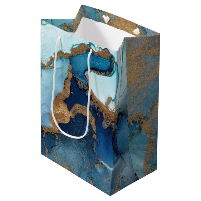Blue and Gold Agate Marble Geode Gift Wrap Medium Gift Bag (Front Angled)