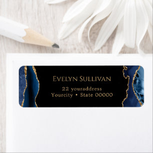 Blue and gold agate return address label