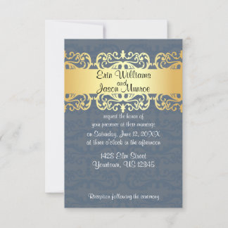Blue and Gold and Heart Invitation