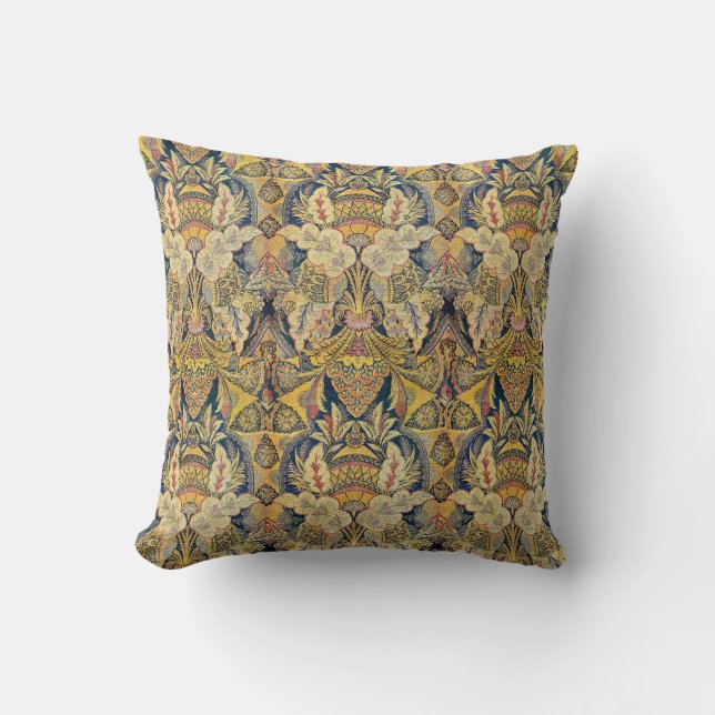 Blue and Gold Antiqued Throw Pillow (Front)