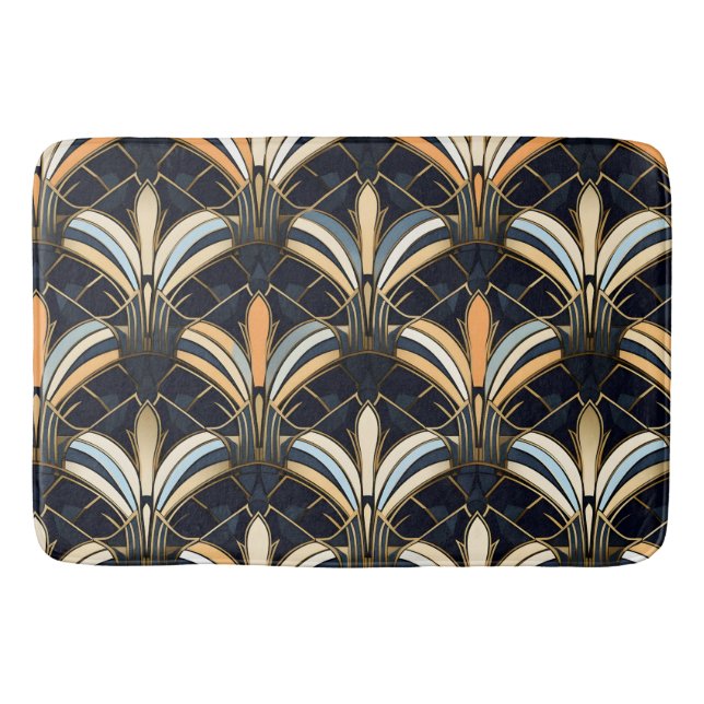 Blue and Gold Art Deco Bath Mat (Front)
