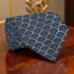 Blue and Gold Art Deco Custom Necktie