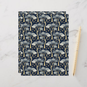 Blue and Gold Art Deco Pine Trees Scrapbook Paper