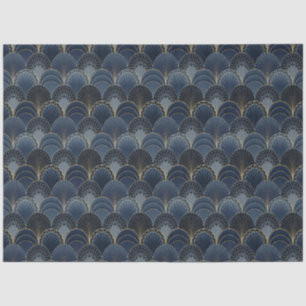 Blue and Gold Art Deco Scallop Luxury Decoupage Tissue Paper