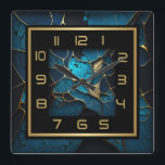 Blue and gold Art Deco Square Wall Clock<br><div class="desc">Great clock art design. You will love it like others. Be free to use this design for other product you like or to customise and add your text. Follow me for more. Thank you. Have a nice day.</div>