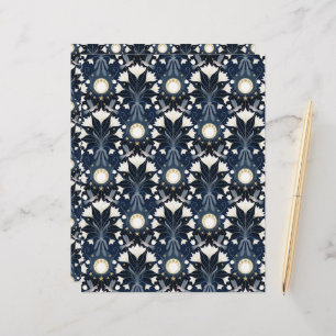 Blue and Gold Art Nouveau Moon Scrapbook Paper