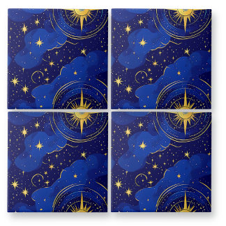 Blue and Gold Astrology Stars and Sky Tile