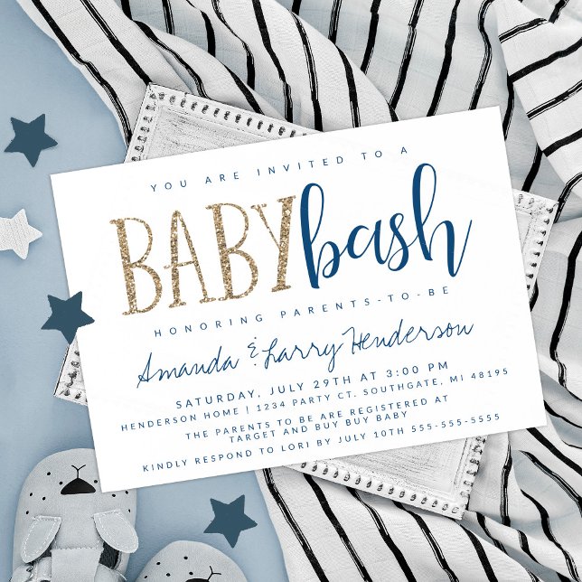 Blue and Gold Baby Bash, Couples Baby Shower Invitation (Creator Uploaded)