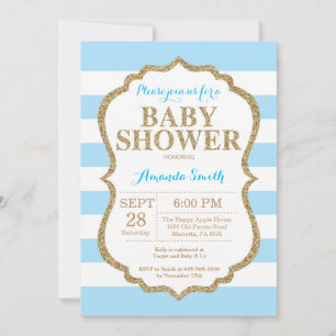 Blue and Gold Baby Shower Invitation Glitter
