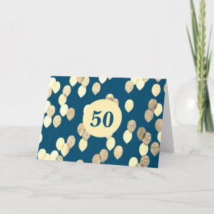Blue and Gold Balloons 50th Birthday Card
