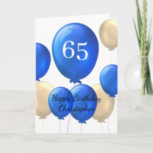 Blue and Gold Balloons 65th Birthday Card