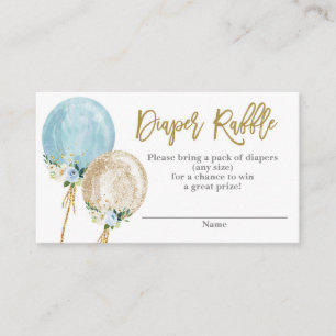 Blue and gold balloons baby shower Diaper Raffle Enclosure Card