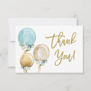 Blue and gold balloons baby shower thank you card