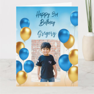 Blue and gold balloons blue background photo  card