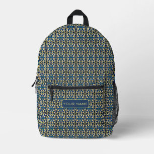 Blue and Gold Baroque Harmony Personalised Name Printed Backpack